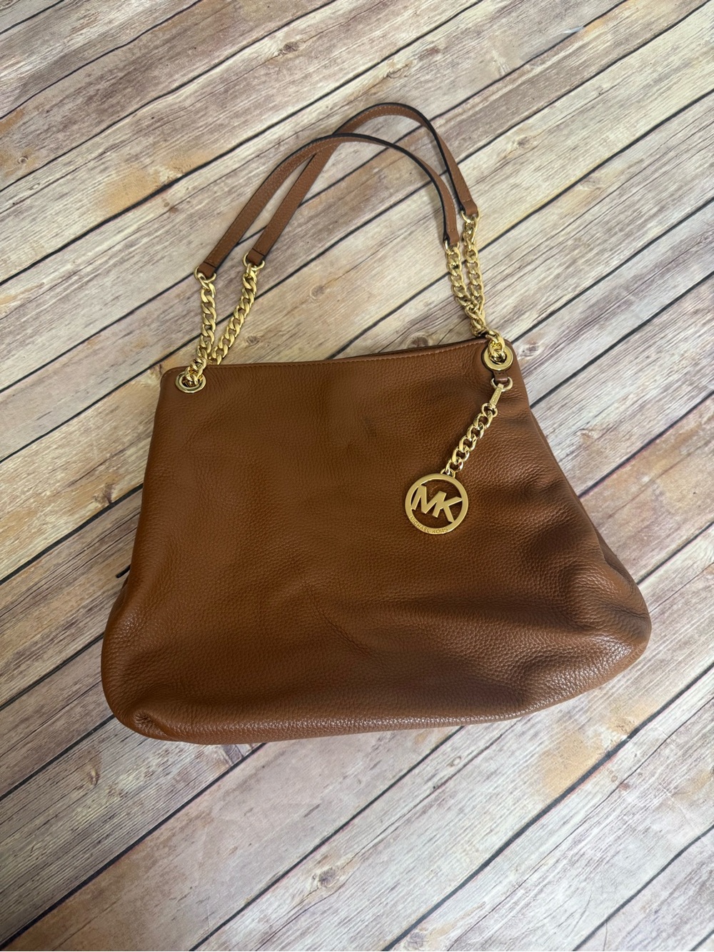 Michael Kors Cognac Pebbled Leather Shoulder Bag with Gold Hardware